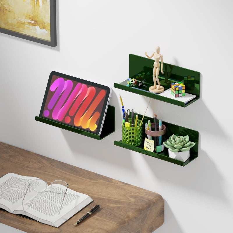 PAVSTINE Adhesive Floating Shelves for Wall No Drilling, 12 Inch Acrylic Self Adhesive Shelves, Stick on Shelves, Dorm Wall Shelf, for Bathroom, Kitchen, Bedroom, Office, Gaming Room, Green - Image 4