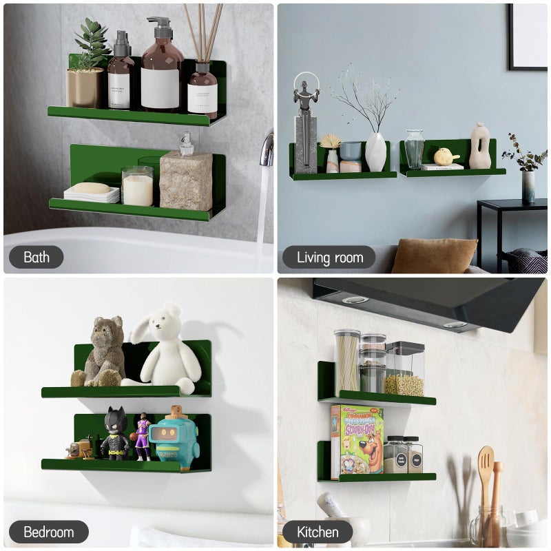 PAVSTINE Adhesive Floating Shelves for Wall No Drilling, 12 Inch Acrylic Self Adhesive Shelves, Stick on Shelves, Dorm Wall Shelf, for Bathroom, Kitchen, Bedroom, Office, Gaming Room, Green - Image 5