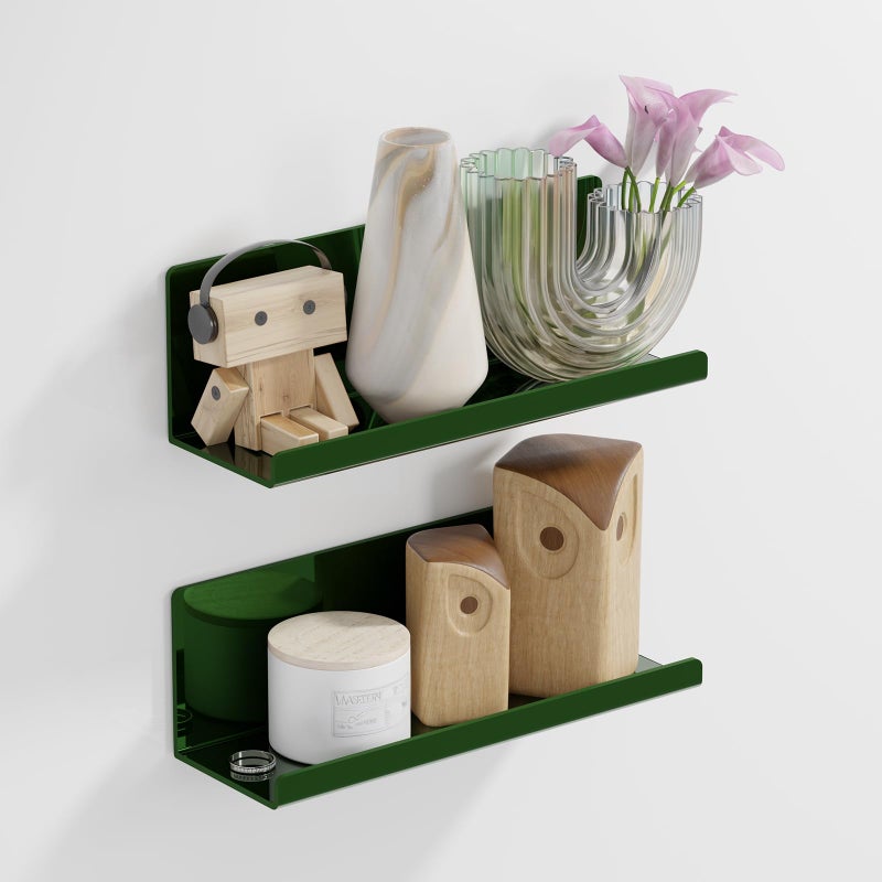 PAVSTINE Adhesive Floating Shelves for Wall No Drilling, 12 Inch Acrylic Self Adhesive Shelves, Stick on Shelves, Dorm Wall Shelf, for Bathroom, Kitchen, Bedroom, Office, Gaming Room, Green - Image 1