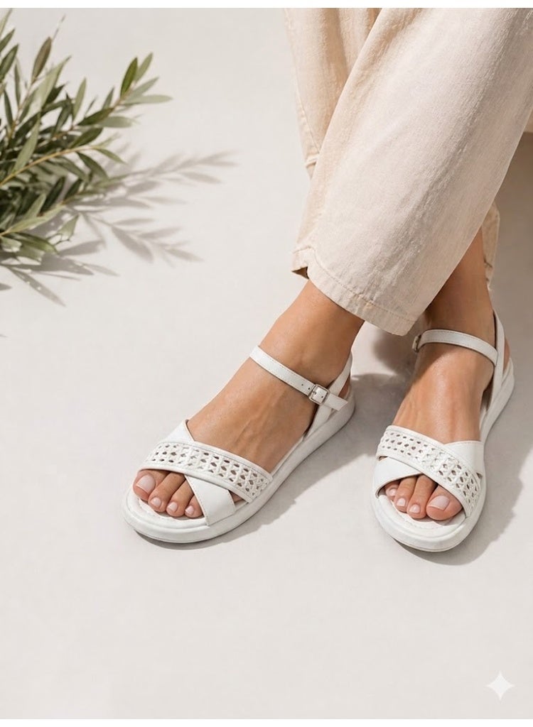 LIFESTYLISH sandals flat leather Uniquely styled SF-63 - White - Image 4