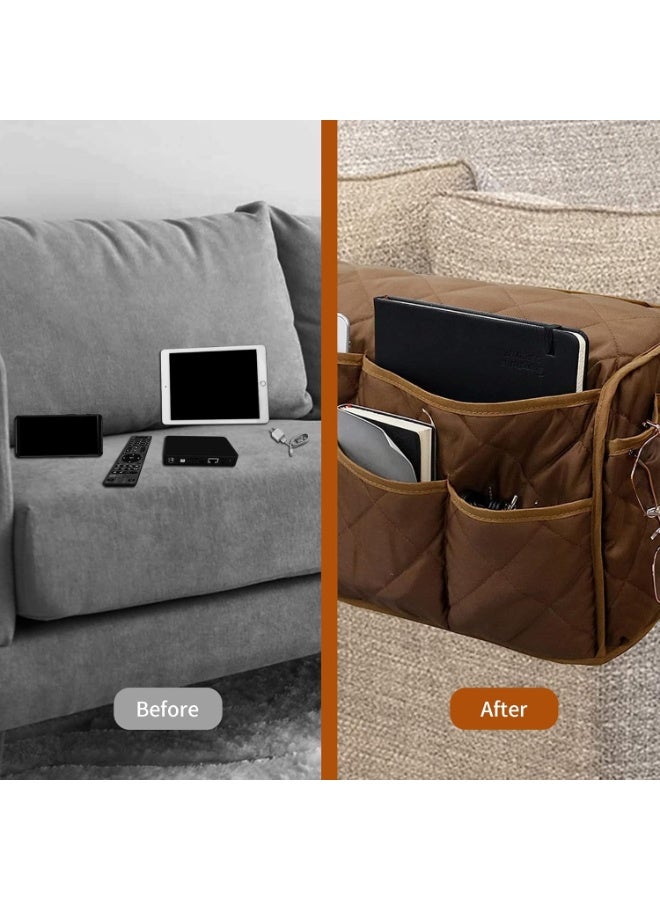 NANAO كرسي ذراع كادي، منظم مسند أريكة مقاوم للماء، منظم كرسي مائل غير قابل للانزلاق، حامل جهاز التحكم عن بعد للكرسي المائل، كادي للكرسي المائل مع 14 جيب لتخزين جهاز التحكم عن بعد، الهاتف، المجلة (بني) - Image 4