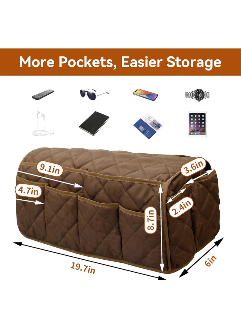 NANAO كرسي ذراع كادي، منظم مسند أريكة مقاوم للماء، منظم كرسي مائل غير قابل للانزلاق، حامل جهاز التحكم عن بعد للكرسي المائل، كادي للكرسي المائل مع 14 جيب لتخزين جهاز التحكم عن بعد، الهاتف، المجلة (بني) - Image 3