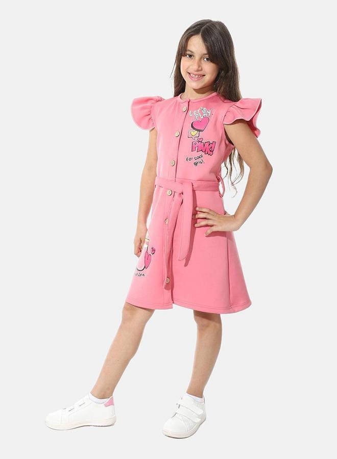 Red Circle Front Printed Dress g05 - Image 2