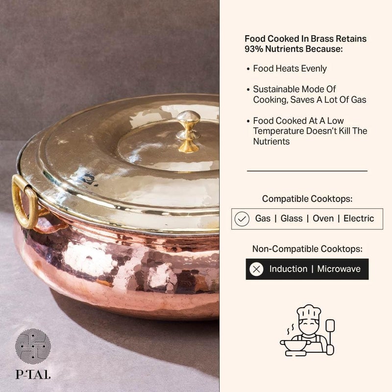 P-TAL PTAL Copper Hammered Lagaan Tin Coated with Lid 100 Pure Copper Degchi for Cooking 6kgs Biryani Handi Ptal Brass Utensils for Kitchen 6 Liters - Image 4