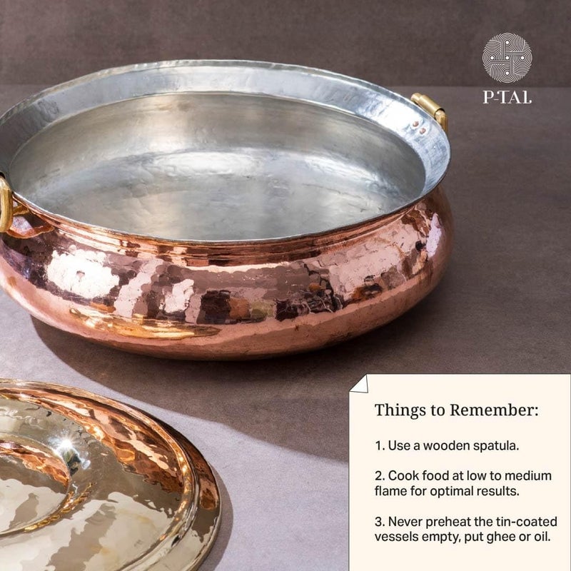 P-TAL PTAL Copper Hammered Lagaan Tin Coated with Lid 100 Pure Copper Degchi for Cooking 6kgs Biryani Handi Ptal Brass Utensils for Kitchen 6 Liters - Image 5