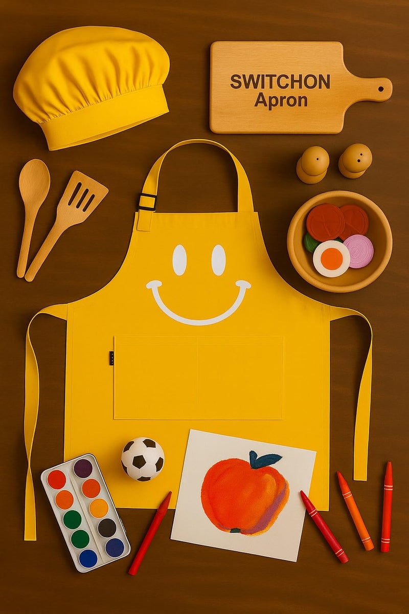 Switchon Polyester Waterproof Adjustable Kids Multi purpose Cooking Apron with a chef cap School Apron - Proudly made in india (Yellow, 6Yrs to 11 Yrs) - Image 4
