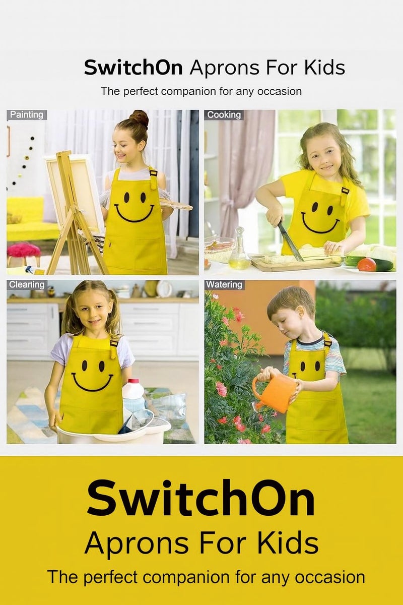 Switchon Polyester Waterproof Adjustable Kids Multi purpose Cooking Apron with a chef cap School Apron - Proudly made in india (Yellow, 6Yrs to 11 Yrs) - Image 5