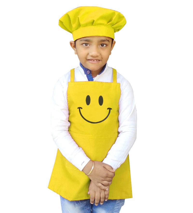Switchon Polyester Waterproof Adjustable Kids Multi purpose Cooking Apron with a chef cap School Apron - Proudly made in india (Yellow, 6Yrs to 11 Yrs) - Image 1