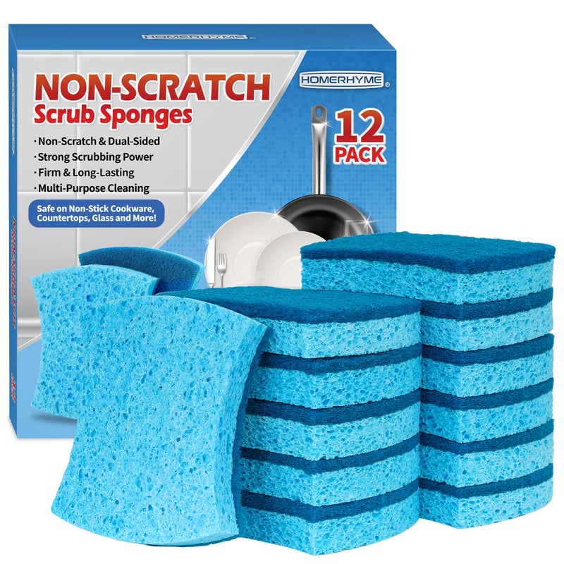 HOMERHYME Non-Scratch Cellulose Scrub Sponges 12 Pack, Sponges Kitchen with Double-Side & Ergonomic Design for Dishes, Coated Cookware, Sink & Countertops. - Image 1