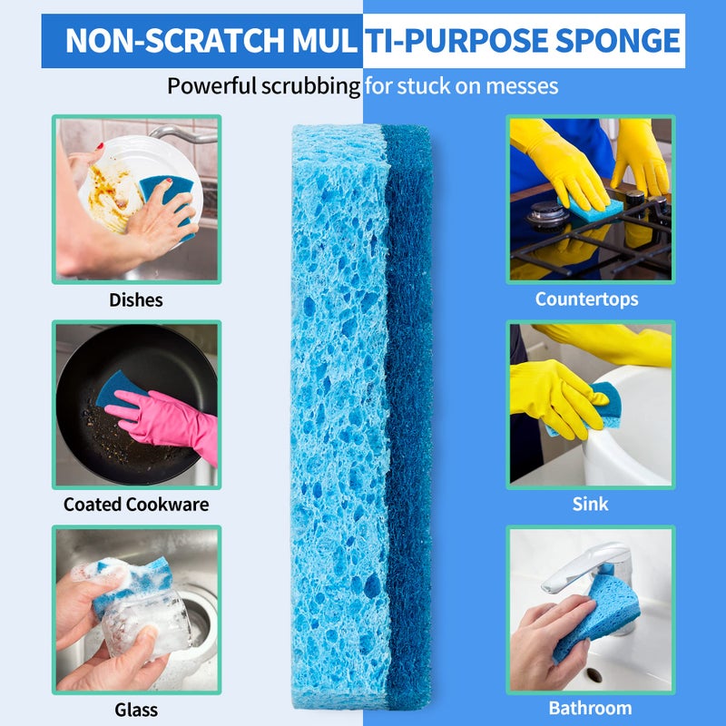 HOMERHYME Non-Scratch Cellulose Scrub Sponges 12 Pack, Sponges Kitchen with Double-Side & Ergonomic Design for Dishes, Coated Cookware, Sink & Countertops. - Image 2