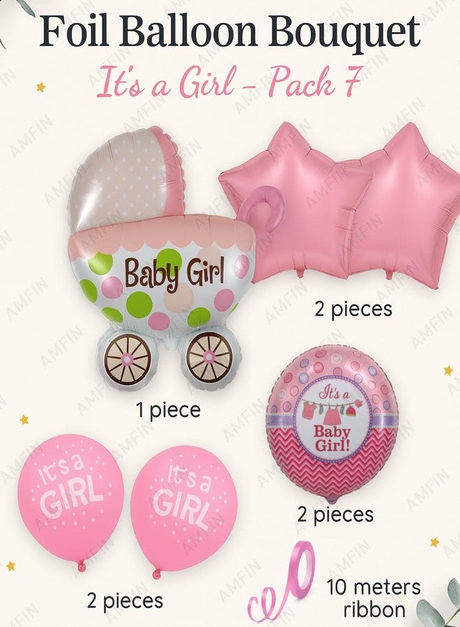 AMFIN (Pack of 7) Baby Shower Decoration Items Baby Arrival Decoration Girl Welcome Foil Balloon Maternity Shoot Props Accessories (Pink) - Image 2