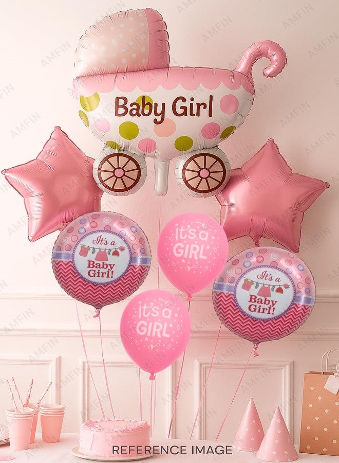 AMFIN (Pack of 7) Baby Shower Decoration Items Baby Arrival Decoration Girl Welcome Foil Balloon Maternity Shoot Props Accessories (Pink) - Image 3