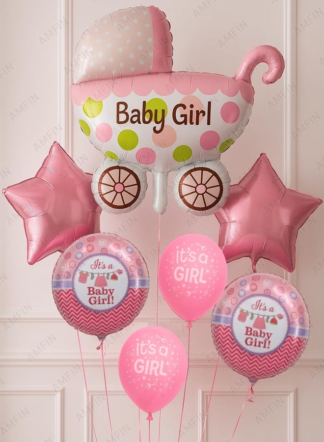 AMFIN (Pack of 7) Baby Shower Decoration Items Baby Arrival Decoration Girl Welcome Foil Balloon Maternity Shoot Props Accessories (Pink) - Image 1