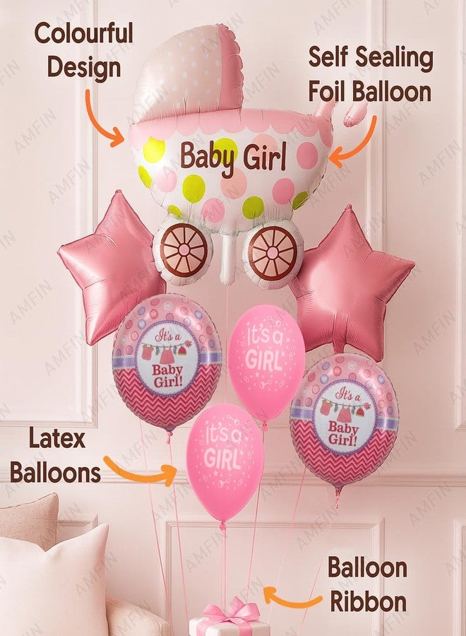 AMFIN (Pack of 7) Baby Shower Decoration Items Baby Arrival Decoration Girl Welcome Foil Balloon Maternity Shoot Props Accessories (Pink) - Image 4