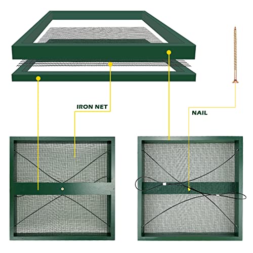 MIXXIDEA Bird Feeder Hanging Tray, Bird Feeders for Outdoors, Wooden Seed Tray Platform Mesh Seed Platform for Garden Yard Outside Decoration Attracting for Wild Birds (Green-1pk) - Image 5