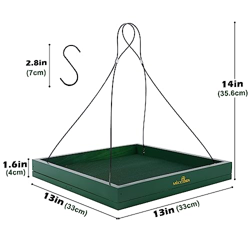 MIXXIDEA Bird Feeder Hanging Tray, Bird Feeders for Outdoors, Wooden Seed Tray Platform Mesh Seed Platform for Garden Yard Outside Decoration Attracting for Wild Birds (Green-1pk) - Image 3