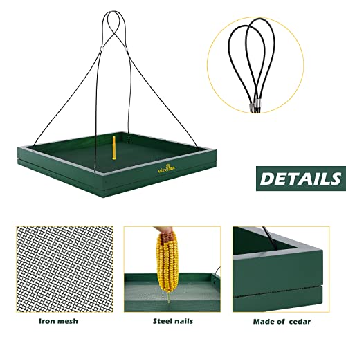 MIXXIDEA Bird Feeder Hanging Tray, Bird Feeders for Outdoors, Wooden Seed Tray Platform Mesh Seed Platform for Garden Yard Outside Decoration Attracting for Wild Birds (Green-1pk) - Image 4
