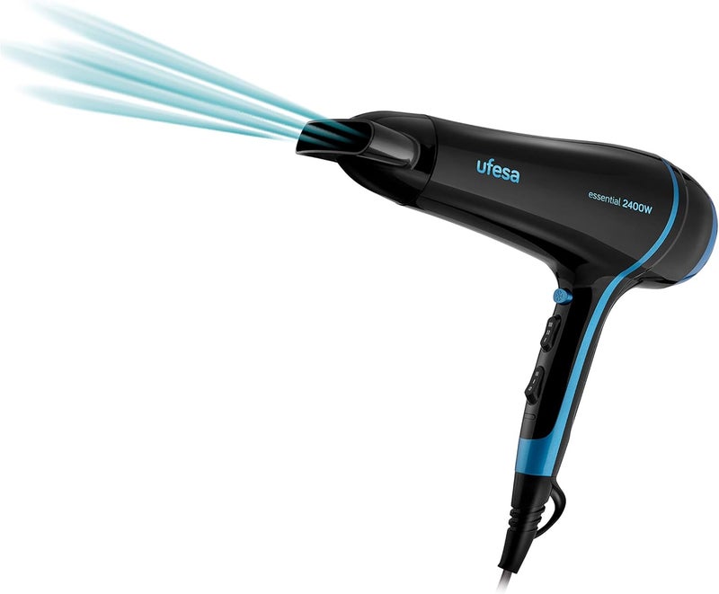 Ufesa SC8350 Professional Hair Dryer, 2400 W, 2 Speed and 3 Temperature, Powerful Cold Air Burst, with Hub and Removable Filter, Black, Compact, for Salon Results, Small - Image 1