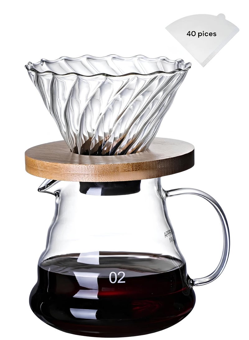 مجموعه تقطير القهوة v60  سعه 600 مل  لتحضير 1-4 اكواب من القهوة باحترافيه مرفق 40 فلتر ورقي لتحضير القهوة بمثالية واحترافيه - Image 1