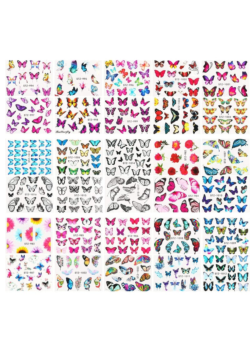 erfly Nail Art Stickers Water Transfer Sticker with erfly Flower Patterns Manicure Tips, DIY Toenails Art Decorations Accessories Decals 30 Sheets - Image 2