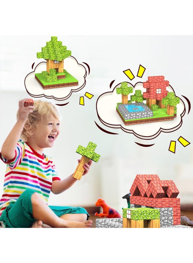 Package My Magnetic World Square Building Blocks 6-12 Years Old Boys And Children Educational Toys Wholesale-Color:A05-house Forest【501pcs】-Specifications:2CM  - Image 5