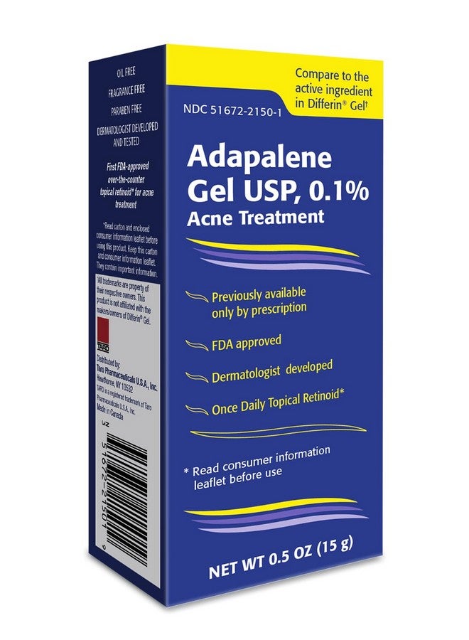 Adapalene 0.1% Acne Treatment Gel - Paraben Free (0.5Oz)