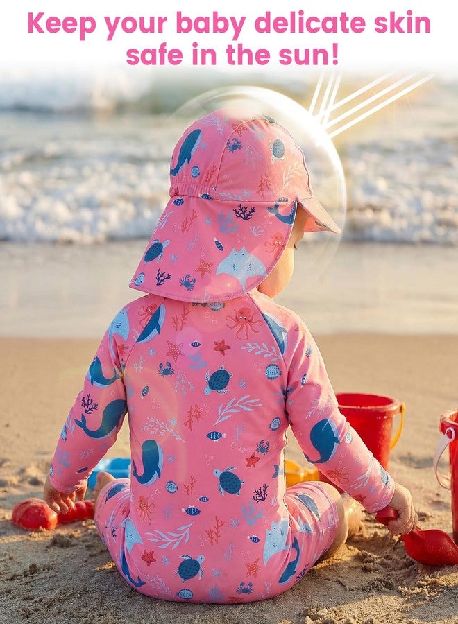 DivingBirds Baby Girl Long Sleeve Swimsuit with Sun Hat - Toddler One Piece Rash Guard Bathing Suit Zip,Whale,6-9 Months - Image 3