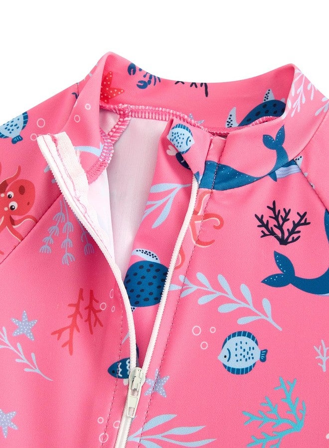 DivingBirds Baby Girl Long Sleeve Swimsuit with Sun Hat - Toddler One Piece Rash Guard Bathing Suit Zip,Whale,6-9 Months - Image 4