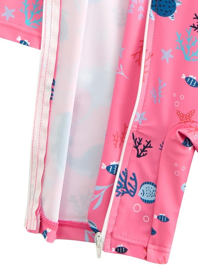 DivingBirds Baby Girl Long Sleeve Swimsuit with Sun Hat - Toddler One Piece Rash Guard Bathing Suit Zip,Whale,6-9 Months - Image 5