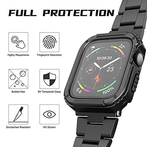Adepoy 2 Pack Rugged Case Compatible for Apple Watch 45mm Series 9/8/7 with Tempered Glass Screen Protector, Military All Around Hard TPU Protective Cover Case Shockproof Bumper for iWatch Men 45mm - Image 3