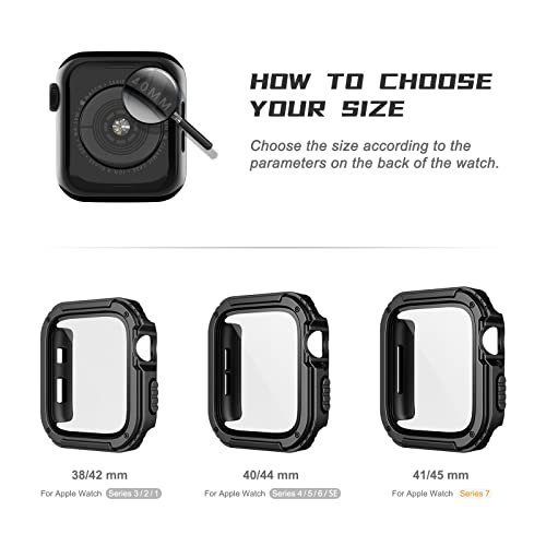 Adepoy 2 Pack Rugged Case Compatible for Apple Watch 45mm Series 9/8/7 with Tempered Glass Screen Protector, Military All Around Hard TPU Protective Cover Case Shockproof Bumper for iWatch Men 45mm - Image 5