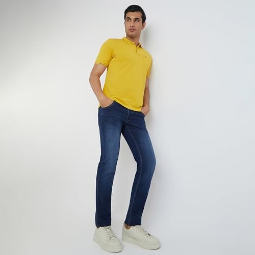 Raymond Men's Solid Pattern Modern Fit Pure Cotton Half Sleeve Polo Neck Casual T-Shirt (Size: 40)-RCKE01197-Y5 Medium Yellow - Image 5