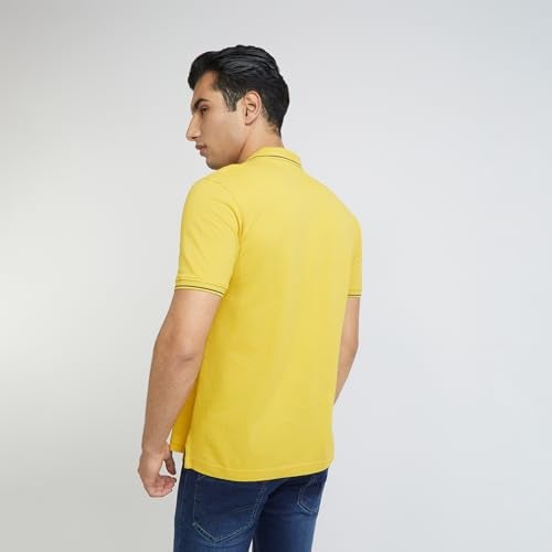 Raymond Men's Solid Pattern Modern Fit Pure Cotton Half Sleeve Polo Neck Casual T-Shirt (Size: 40)-RCKE01197-Y5 Medium Yellow - Image 4