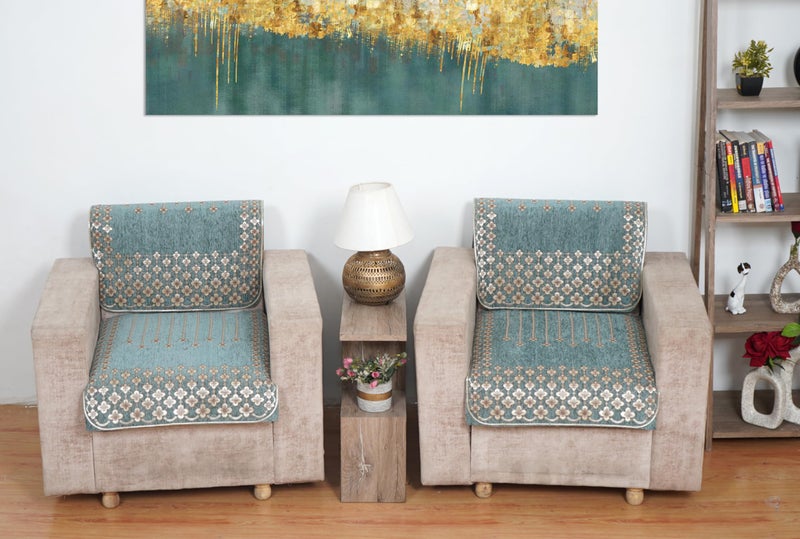 MORADO Chenille 5 Seater Sofa Set Slipcover for Living Room, Drawing Room and Office (3 Seater + Two 1 Seater Covers) - Green - Image 3