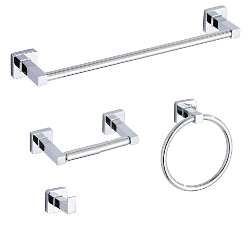 bluebyrne Chrome Bathroom Hardware Set 4 Pieces,Towel Bar Set Stainless Steel Wall Mounted, Includes 16In Hand Towel Bar, Towel Ring, Robe Towel Hooks,Toilet Paper Holder, Bathroom Towel Rack Set - Image 1