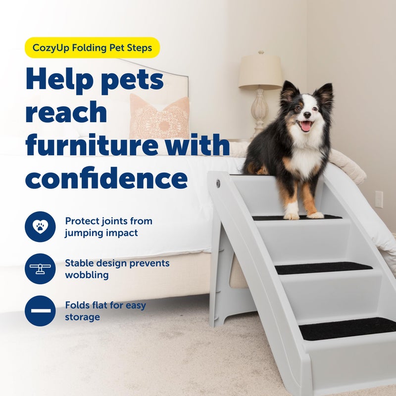 PetSafe CozyUp Folding Dog Stairs, Portable Indoor/Outdoor Pet Steps for Bed & Couch, Grey, 25 Inch - Image 2