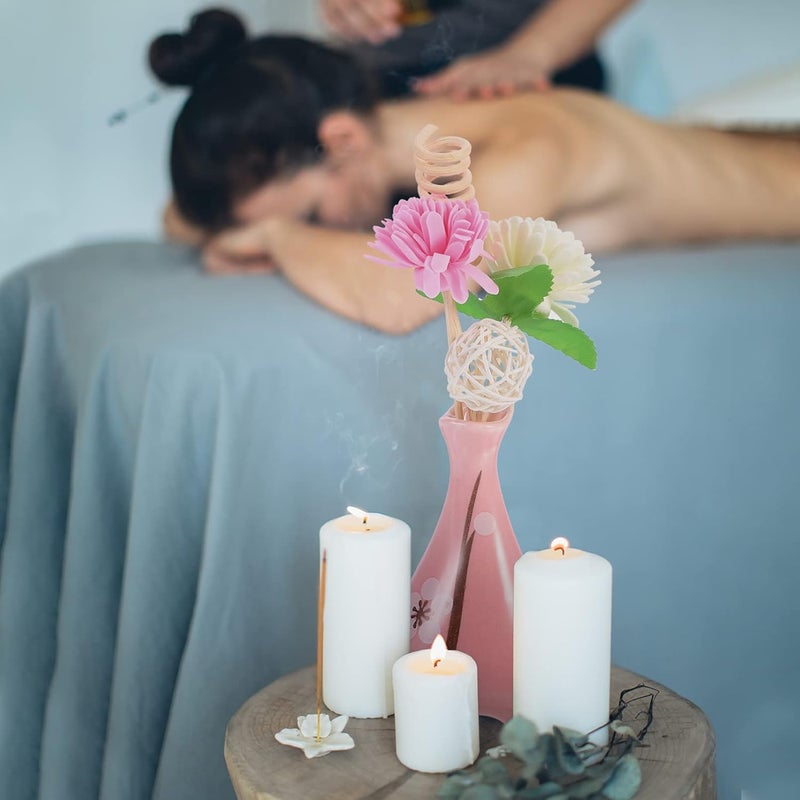 كلاراكو مجموعة موزع زهور مجففة من كلاركو، أعواد موزع زهور، زجاجة عطر سيراميك، مزهرية زيت عطري مع أعواد لتزيين المنزل والمكتب، لون وردي - Image 3