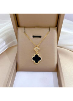 [titanium Steel] New Diamond-encrusted Four-leaf Flower Necklace Female Temperament Female High-grade Double-sided Shell Clavicle Chain Explosions
