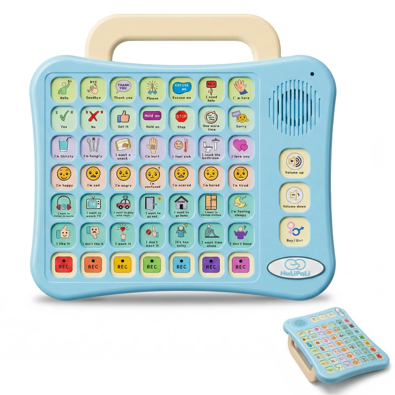 HuLiPaLi AAC Device for Autism Speech Therapy Nonverbal Kids 2in1 Portable Desktop Communication Tool with BoyGirl Voices 42 Preset Buttons 7 Recordable Buttons Adjustable Volume - Image 2