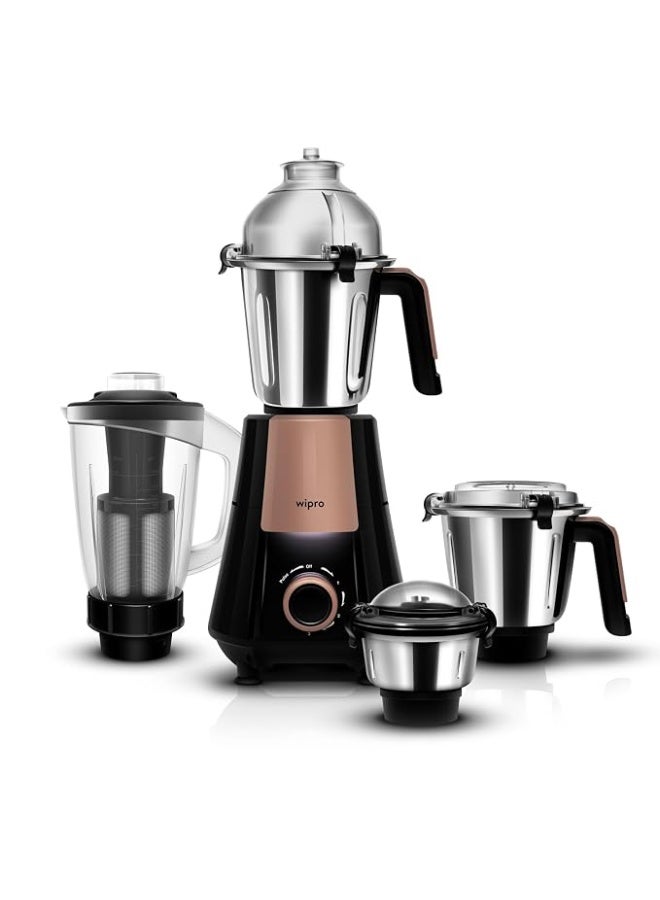 Click to see full view   VIDEO     5+ Wipro Elato Divine FMG 215 800 Watt Mixer Grinder with 4 Jars,Heavy Duty 100% Copper Ball Bearing Motor with 5 Year Warranty,Superfast Grinding,Clip Lids - Hands Free use, 4 Jars Mixer Grinder,Black