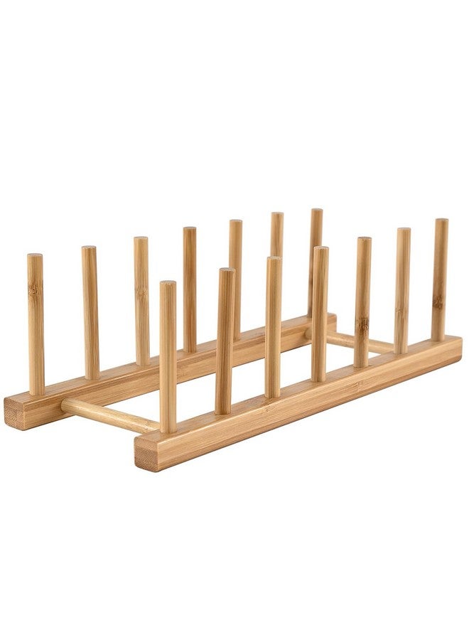 INNERNEED Bamboo Wooden Dish Rack, Vertical Plate & Lid Organizer for Kitchen Cabinet or Countertop, Drying Stand for Dishes, Cutting Boards - Image 1