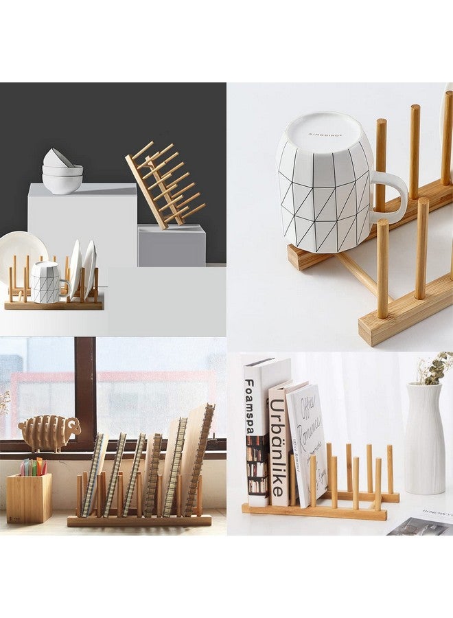 INNERNEED Bamboo Wooden Dish Rack, Vertical Plate & Lid Organizer for Kitchen Cabinet or Countertop, Drying Stand for Dishes, Cutting Boards - Image 3