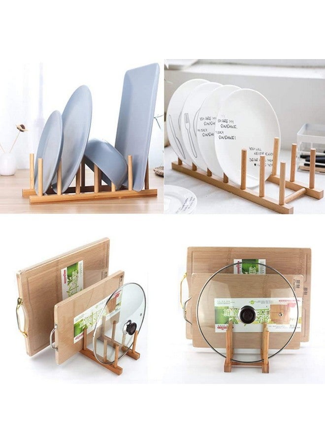 INNERNEED Bamboo Wooden Dish Rack, Vertical Plate & Lid Organizer for Kitchen Cabinet or Countertop, Drying Stand for Dishes, Cutting Boards - Image 2