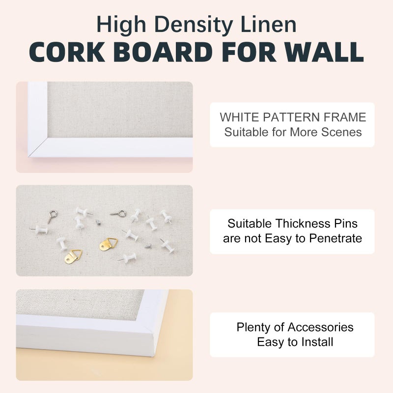 OWLKELA 11"x14.6" inch Bulletin Board with Linen, White Wood Style Frame, with 10 Pushpins, Linen Cork Board, Ideal for School, Home & Office - Image 4