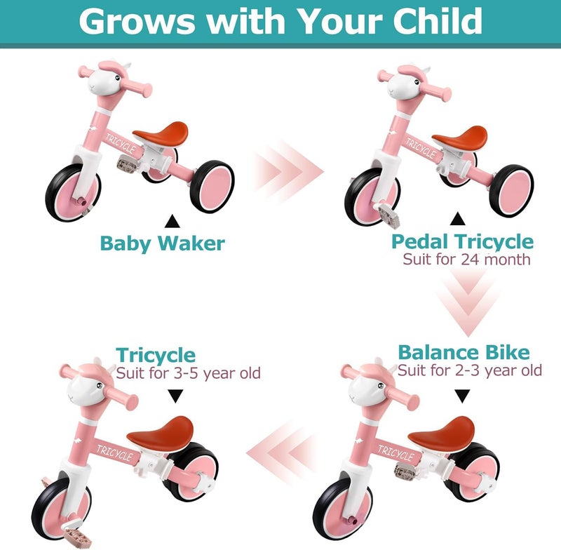 FZHZZ Toddler Balance Bike with Light & Music, Tricycle for Toddlers 1-5 Year Olds, Toddler Tricycle for Boys Girls, Kids Bicycle with Removable Pedal, Birthday Gifts for 1 2 3 4 5 Year - Image 2