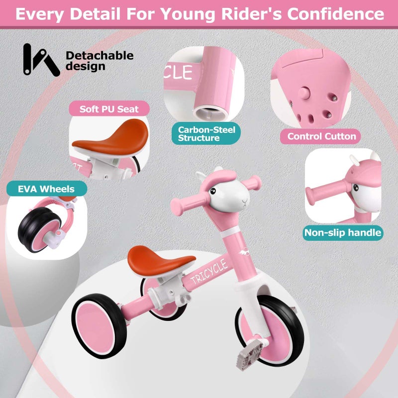 FZHZZ Toddler Balance Bike with Light & Music, Tricycle for Toddlers 1-5 Year Olds, Toddler Tricycle for Boys Girls, Kids Bicycle with Removable Pedal, Birthday Gifts for 1 2 3 4 5 Year - Image 4