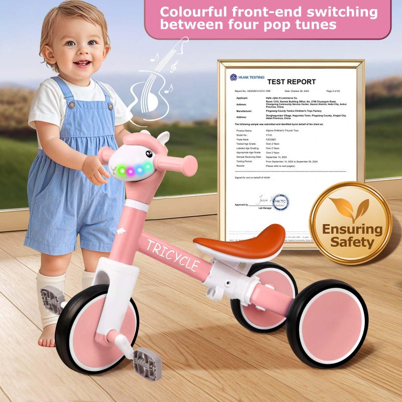 FZHZZ Toddler Balance Bike with Light & Music, Tricycle for Toddlers 1-5 Year Olds, Toddler Tricycle for Boys Girls, Kids Bicycle with Removable Pedal, Birthday Gifts for 1 2 3 4 5 Year - Image 3