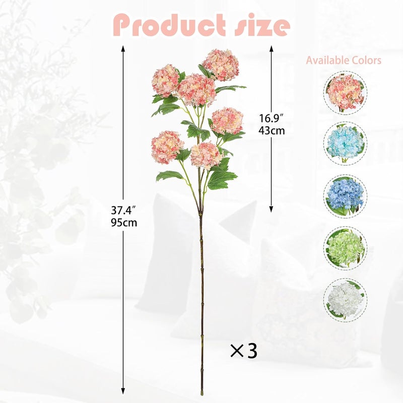 Villa Como 18 Flower Heads Hydrangea Artificial Flowers, 37.4" Faux Hydrangea Flowers Long Branches, Fake Silk Flowers Hydrangea Sprays for Vase Bouquet Office Family Party Living Room Table Decoration, Orange - Image 2