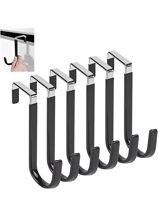 PROMASS promass 6Pcs Over the Door Hooks, Door Hangers Hooks with Rubber Prevent Scratches, Heavy Duty Organizer Hooks for Living Room, Bathroom, Bedroom, Kitchen, Hanging Clothes, Towels, Coats(Black)  - Image 1