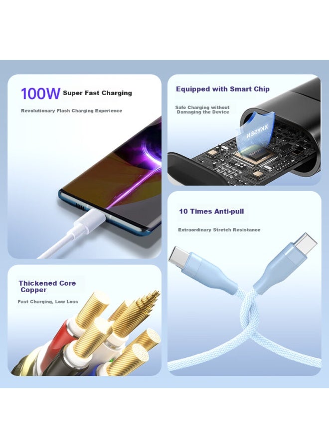 Jplayer Type-c Fast Charging Data Cable 3a Phone Charger Cable Braided 100w Pd 27w Charging Cable For Huawei/xiaomi/vivo/samsung/oppo White 1m - Image 1
